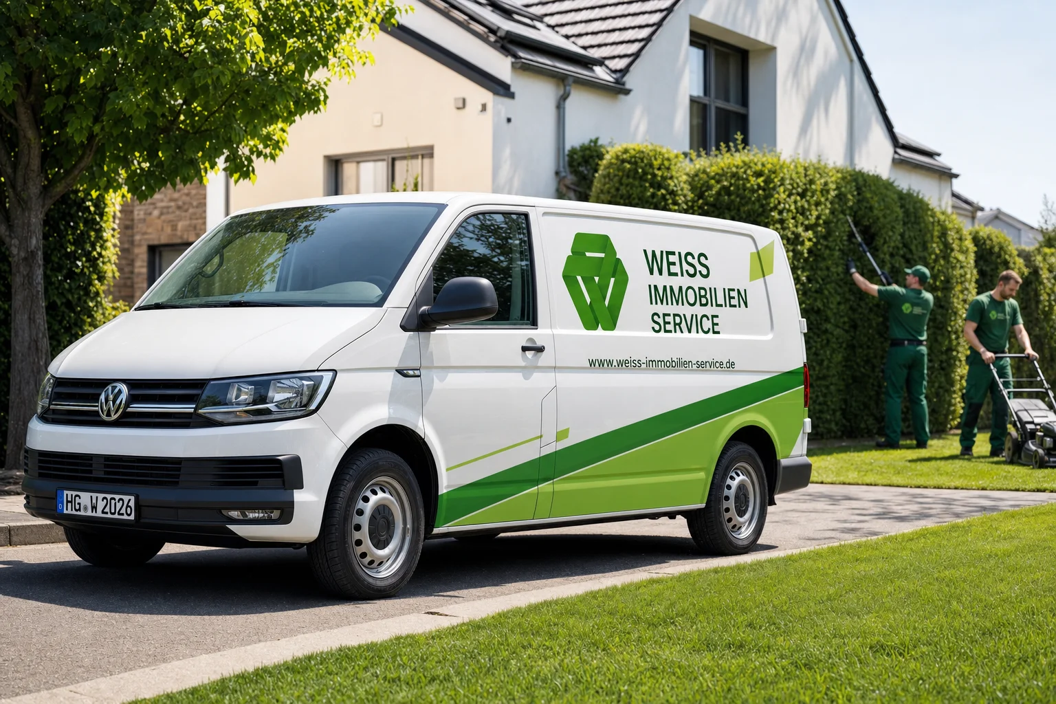 Firmenfahrzeug von Weiss Immobilien Service auf der Anfahrt