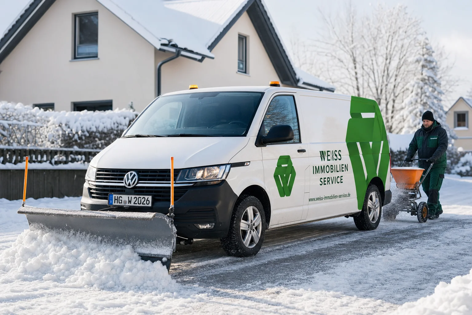 Firmenfahrzeug von Weiss Immobilien Service im Winterdienst